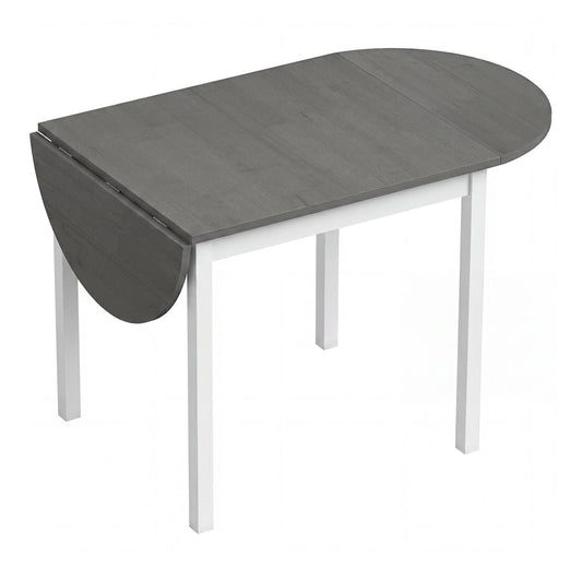 HOMCOM 4-6 Person Wooden Drop-Leaf Table with grey top and white legs