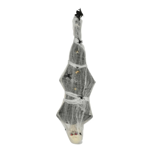 HOMCOM 4.7ft Life Size Outdoor Halloween Decoration Hanging Mummy with spider web and light up eyes