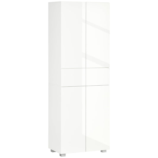 HOMCOM 4-Door Kitchen Cupboard in high gloss white with a tall freestanding design