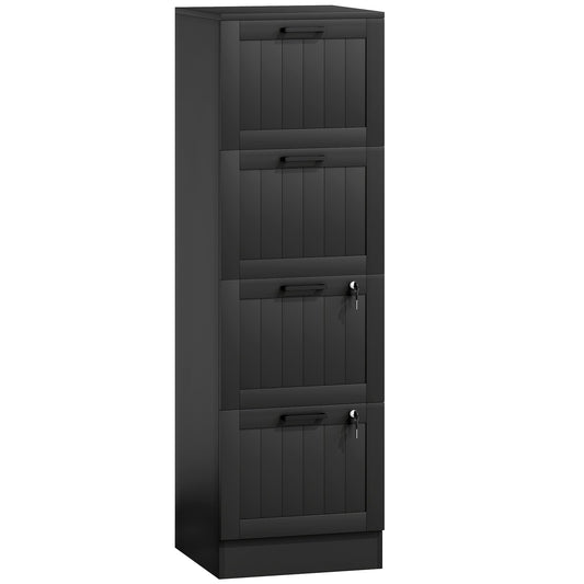 HOMCOM 4 Drawer Filing Cabinet with Lock, a black office storage cabinet with four drawers and silver handles