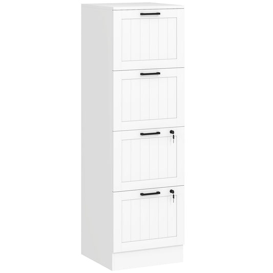 HOMCOM 4 Drawer Filing Cabinet with Lock in white, a tall office storage unit with four drawers and silver handles