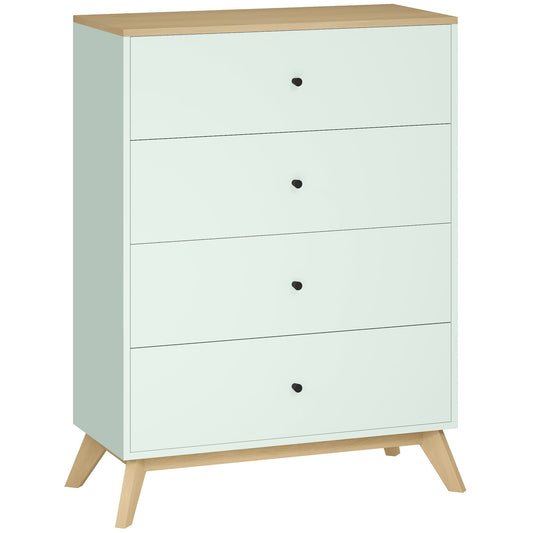 HOMCOM 4 Drawer Storage Cabinet with light green fronts and a light oak top and legs