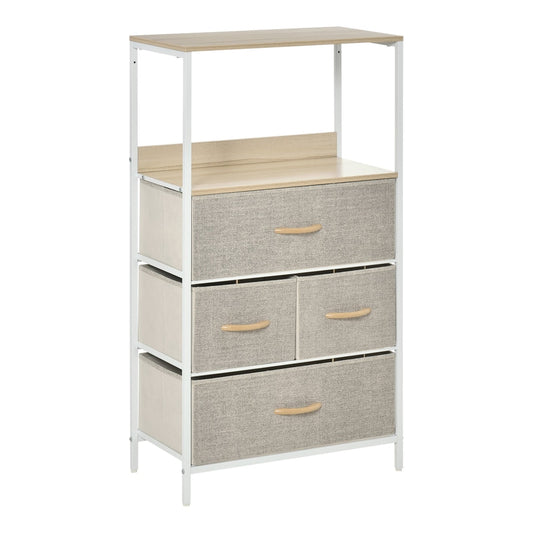 HOMCOM 4 Drawer Storage Chest Unit with a top shelf and four fabric drawers in light grey