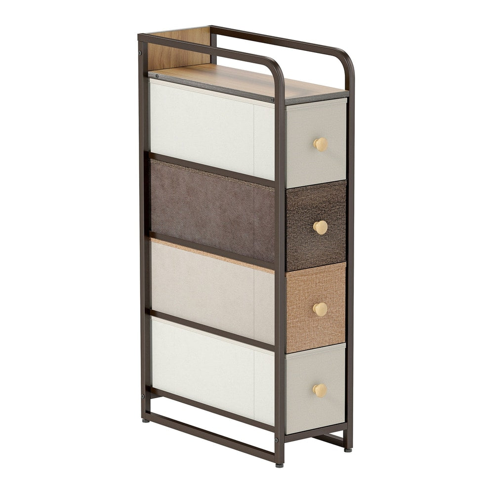 HOMCOM 4-Drawer Storage Organiser Unit with mixed-brown fabric drawers and a steel frame