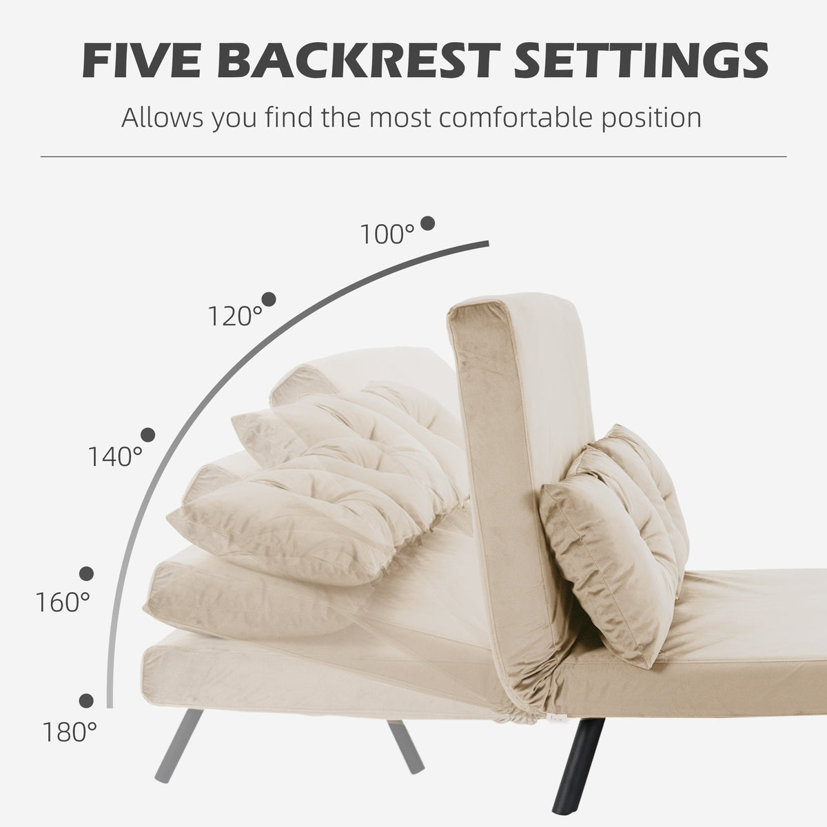 The beige double sofa bed shown in five different backrest settings