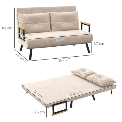 Dimensions of the beige double sofa bed in sofa and bed form