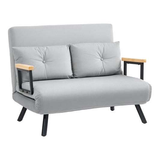 HOMCOM 4-in-1 Velvet-Feel Double Sofa Bed in light grey, shown as a sofa with two pillows