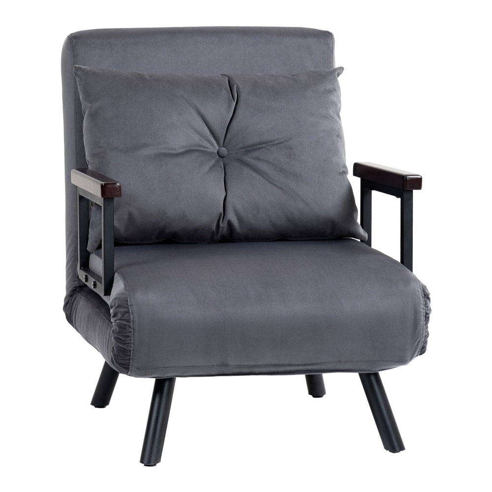 HOMCOM 4-in-1 Velvet-Feel Single Chair Bed in Charcoal Grey
