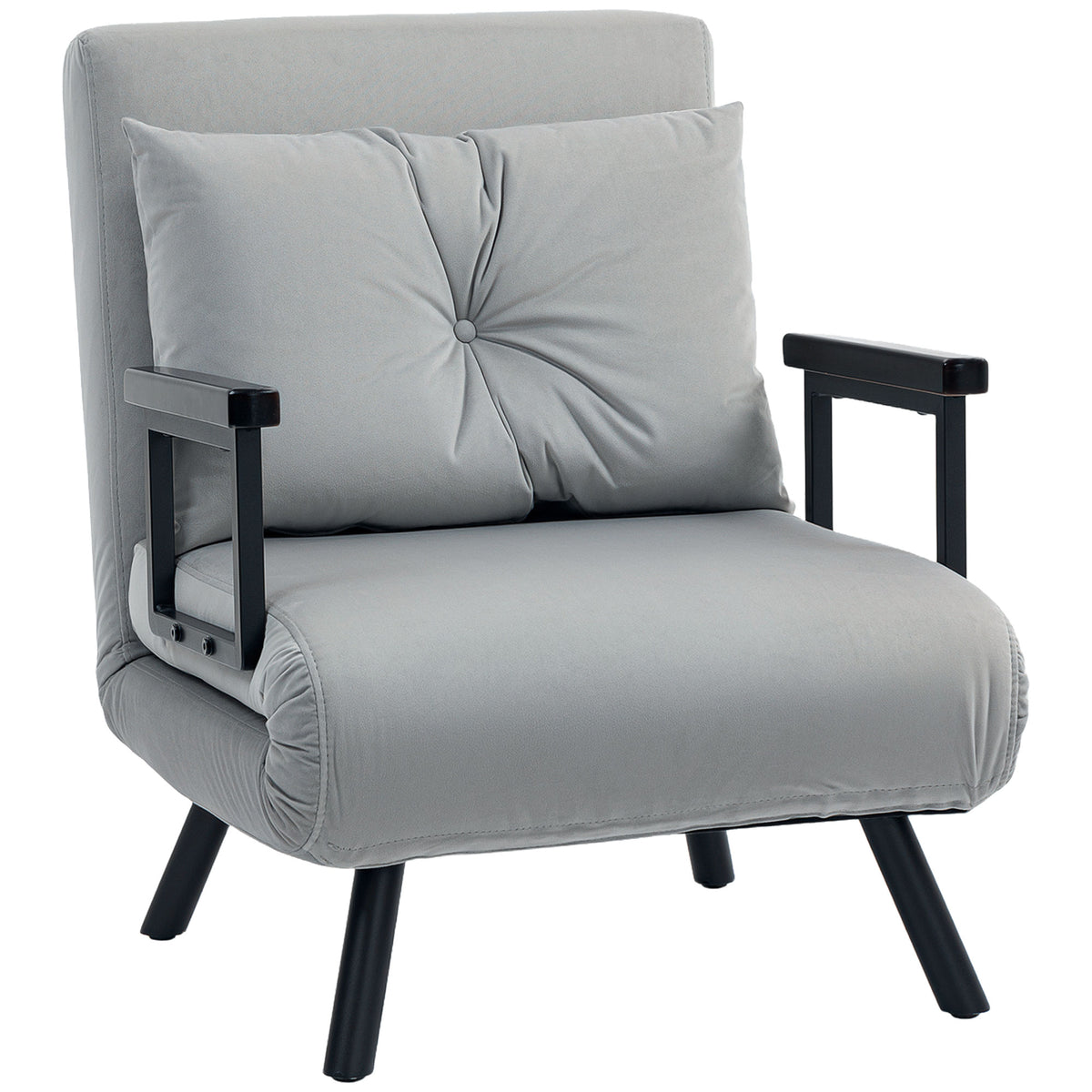 HOMCOM 4-in-1 Velvet-Feel Single Chair Bed in Light Grey