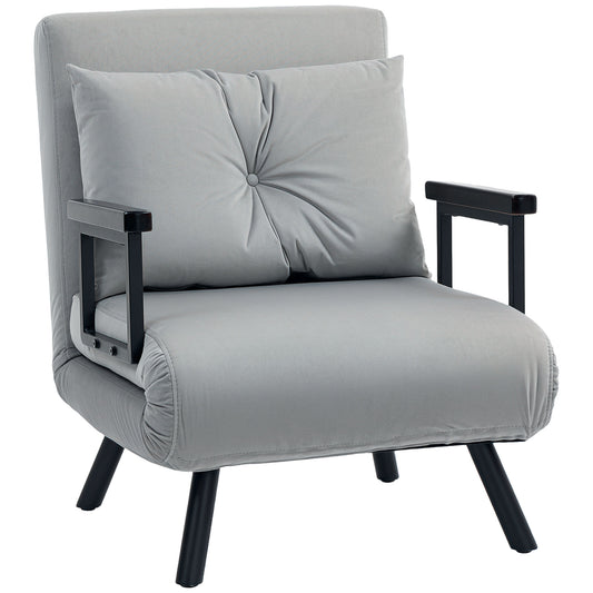 HOMCOM 4-in-1 Velvet-Feel Single Chair Bed in Light Grey