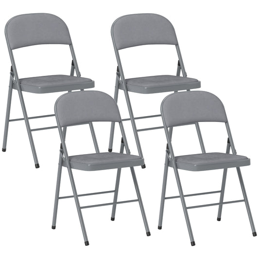 HOMCOM 4 Pack Folding Chairs with Padded Seats, four grey chairs arranged in a group