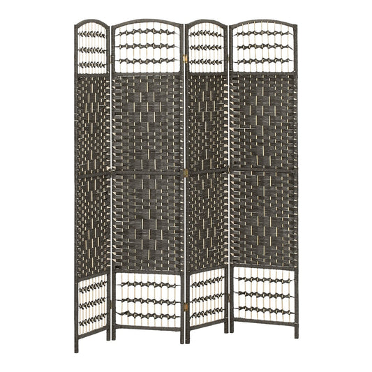 HOMCOM 4 Panel Folding Privacy Screen with a pine wood frame, dark grey woven panels