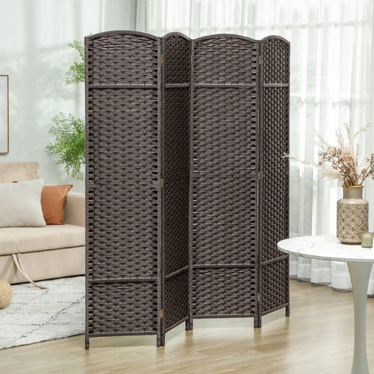 The privacy screen placed in a bright living room next to a sofa and a small round table