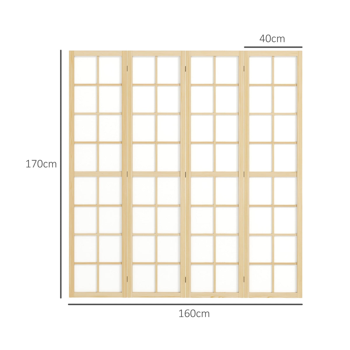 Size diagram showing the dimensions of the folding room divider