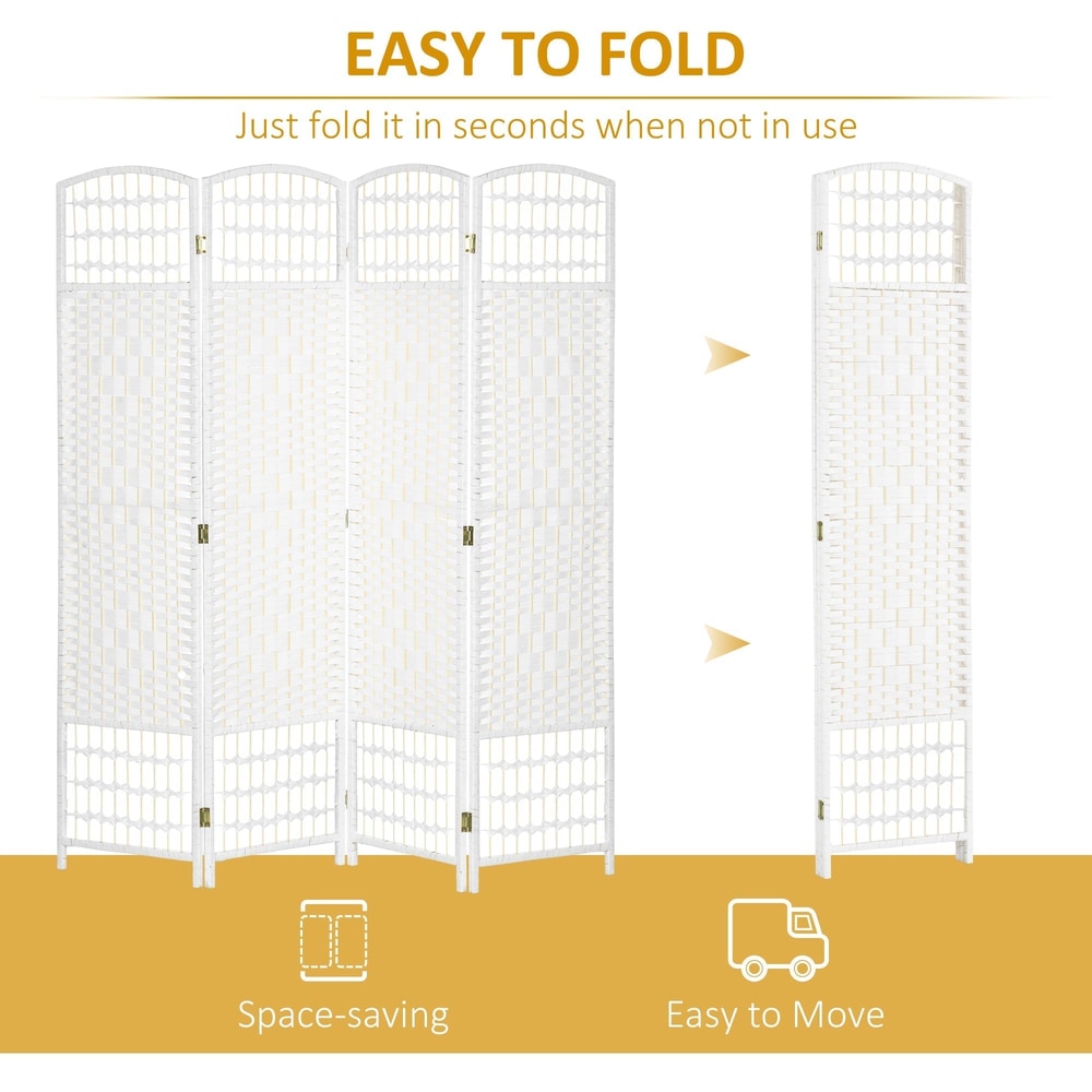 The white four-panel folding screen shown folded and unfolded