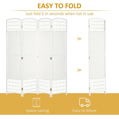 The white four-panel folding screen shown folded and unfolded