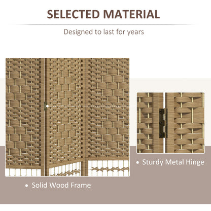 Close up of the room divider showing the woven texture and hinges
