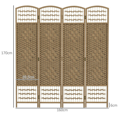 The natural coloured four panel room divider shown with dimensions