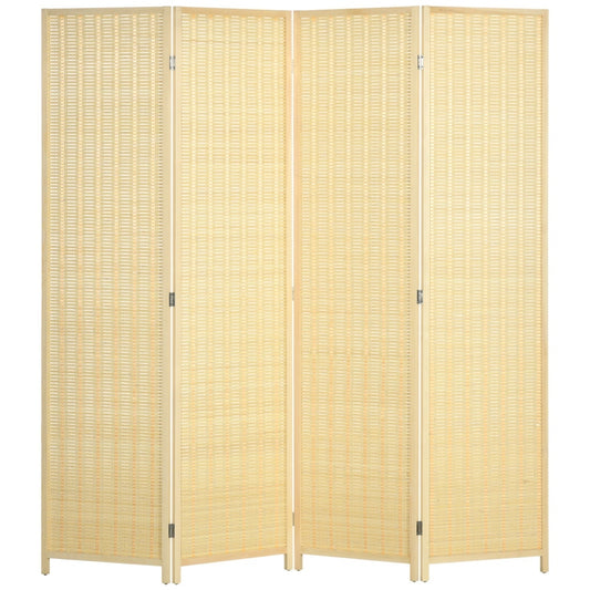 HOMCOM 4 Panel Folding Room Divider Screen, a freestanding natural coloured woven panel divider