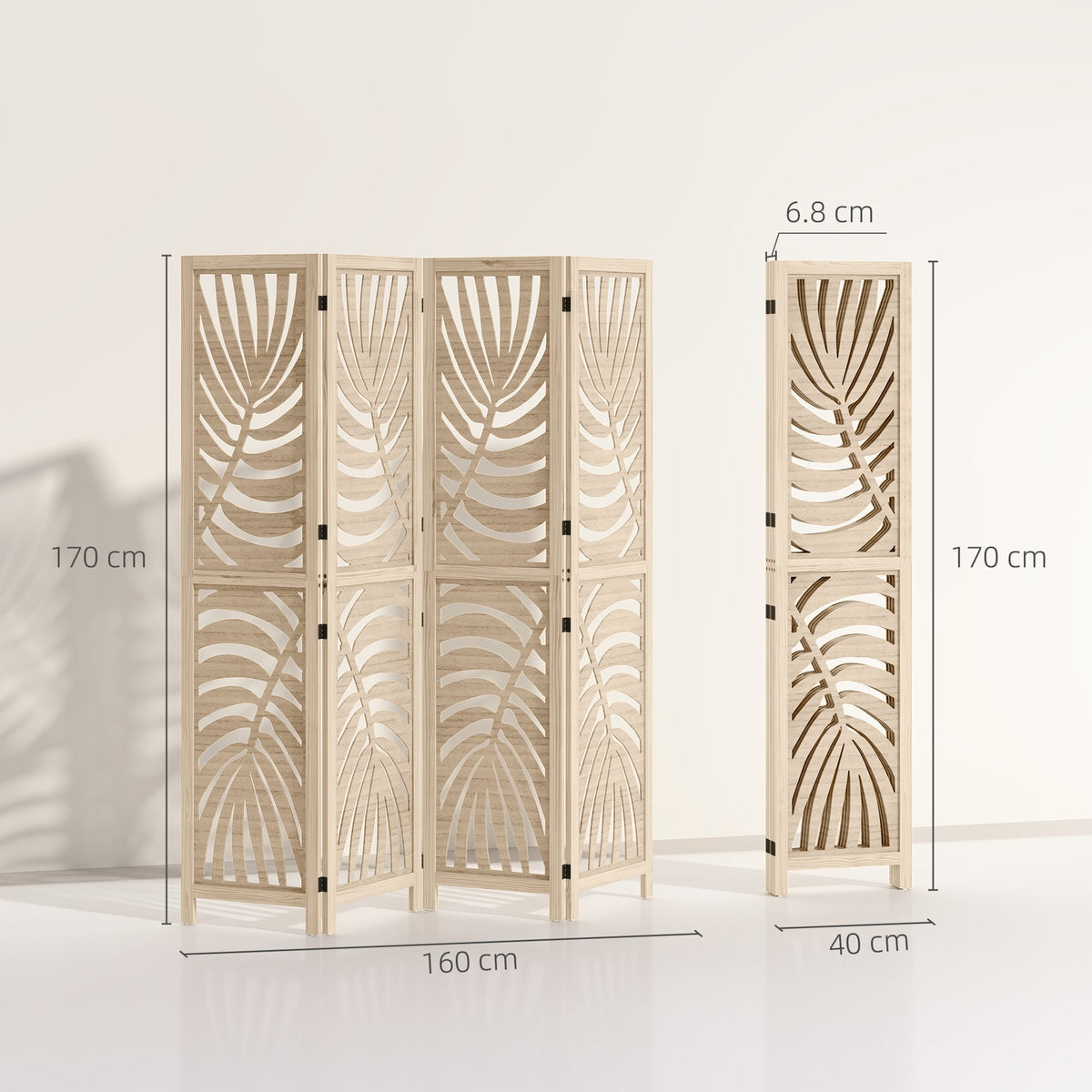 Dimensions of the four panel room divider showing height and width when open and folded