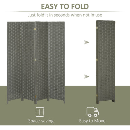 The grey four-panel room divider being folded and unfolded