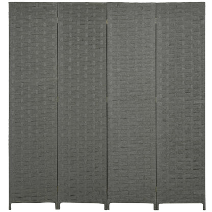 HOMCOM 4-Panel Room Dividers in grey, a freestanding folding privacy screen with a woven texture