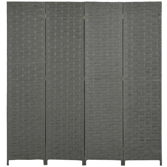 HOMCOM 4-Panel Room Dividers in grey, a freestanding folding privacy screen with a woven texture