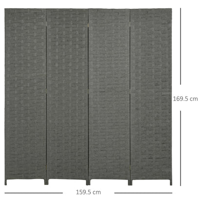 The grey four-panel room divider with dimensions shown