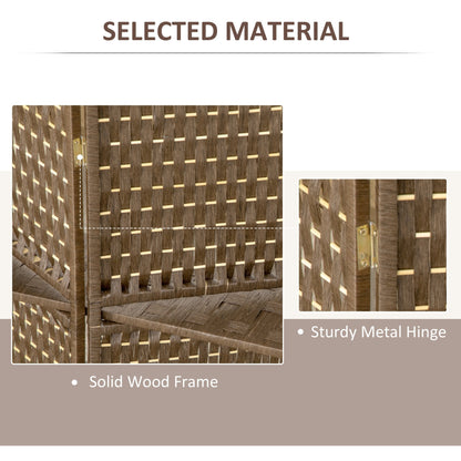 Close up of the room divider showing the woven texture and metal hinges