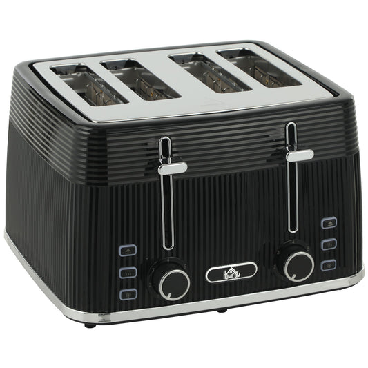 HOMCOM 4 Slice Toaster with 7 Browning Levels in black with chrome accents and four slots