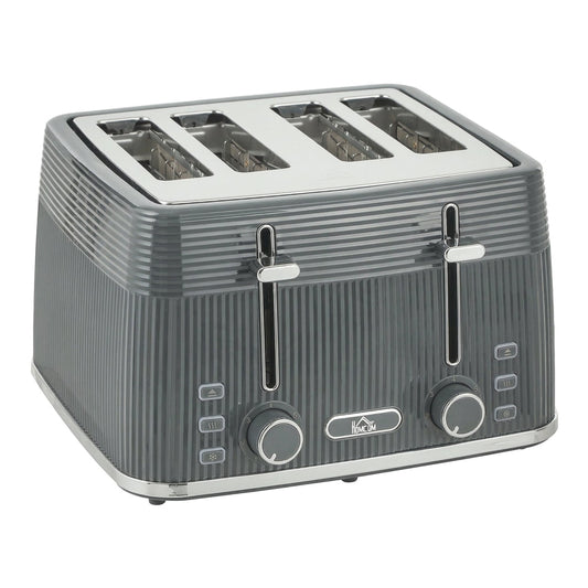 HOMCOM 4 Slice Toaster with 7 Browning Levels, a grey appliance with four slots and chrome levers