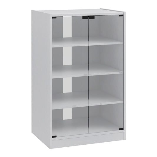 HOMCOM 4-Tier Hi-Fi Stand with glass doors and white wood-effect finish