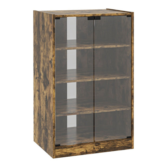 HOMCOM 4-Tier Hi-Fi Stand with rustic brown wood effect and glass doors