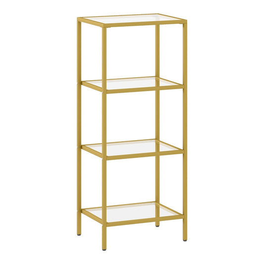 HOMCOM 4-Tier Shelving Unit with gold tone metal frame and clear glass shelves