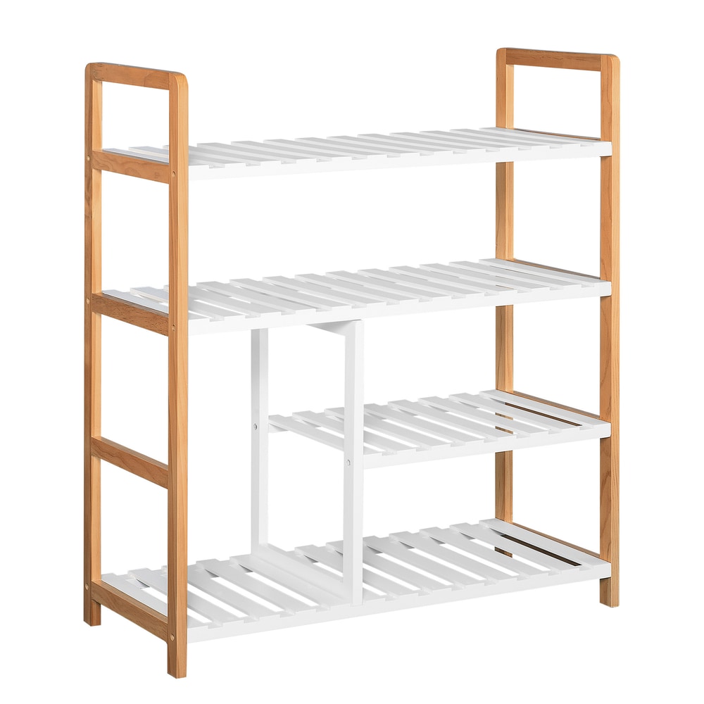 HOMCOM 4 Tier Shoe Racks in Natural Wood Colour