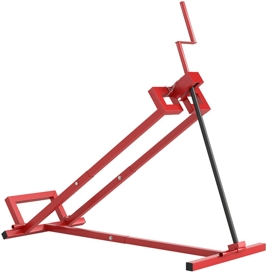 HOMCOM 400 kg Foldable Ride-On Mower Jack Lift in red steel with a manual crank handle