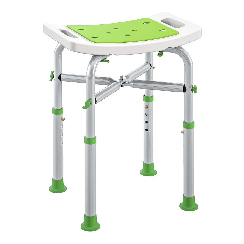 HOMCOM 44-51.5cm Aluminium Frame Shower/Bath Stool in green with adjustable height legs