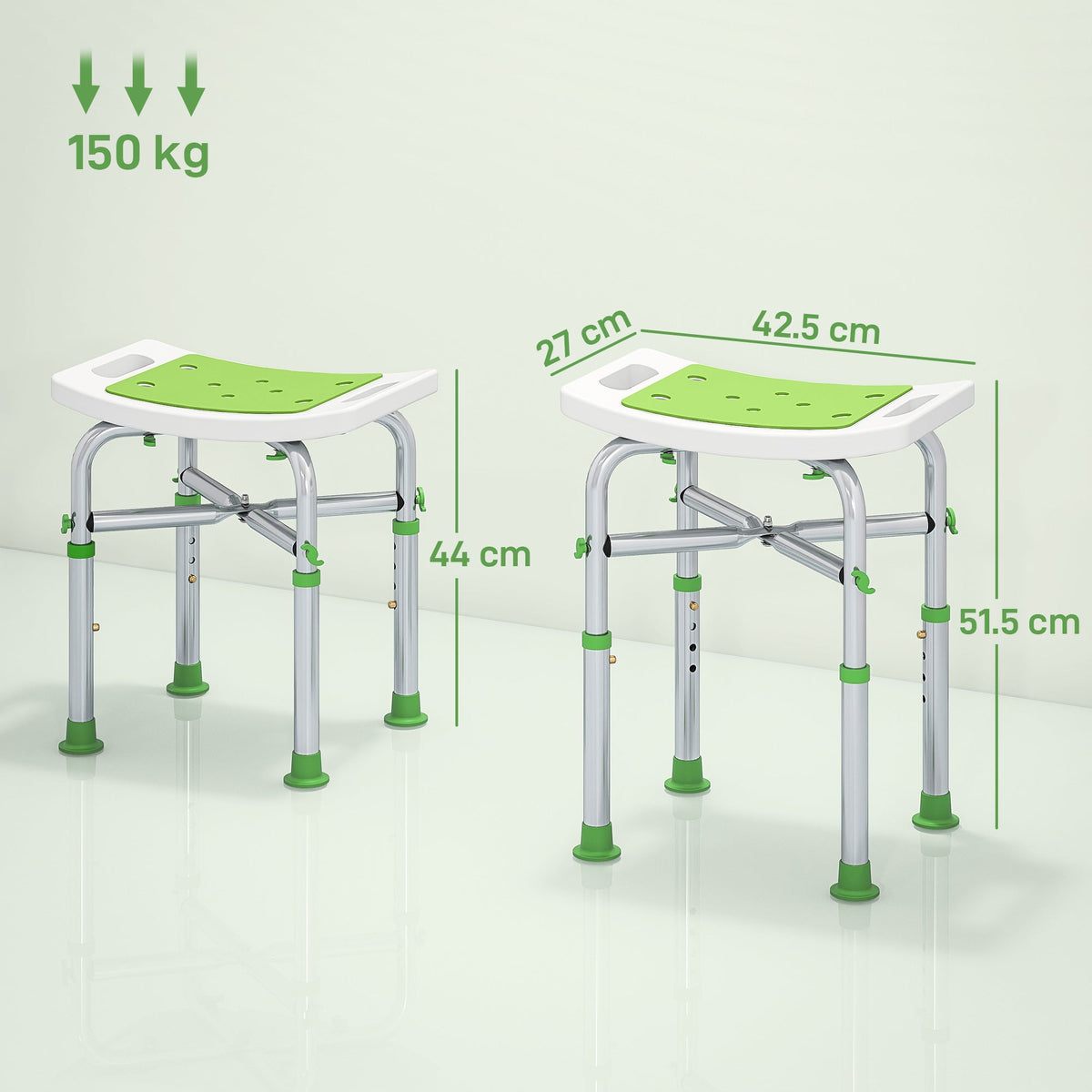 Two shower stools showing different heights and widths