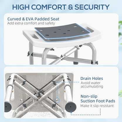Close up of the shower stool seat with drain holes and non-slip foot pads