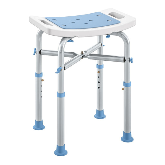 HOMCOM 44-51.5cm Aluminium Frame Shower/Bath Stool with adjustable height legs and a light blue seat