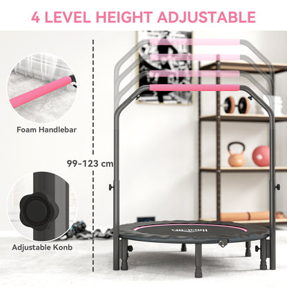 Close up of the adjustable foam handlebar and knob on the mini fitness trampoline