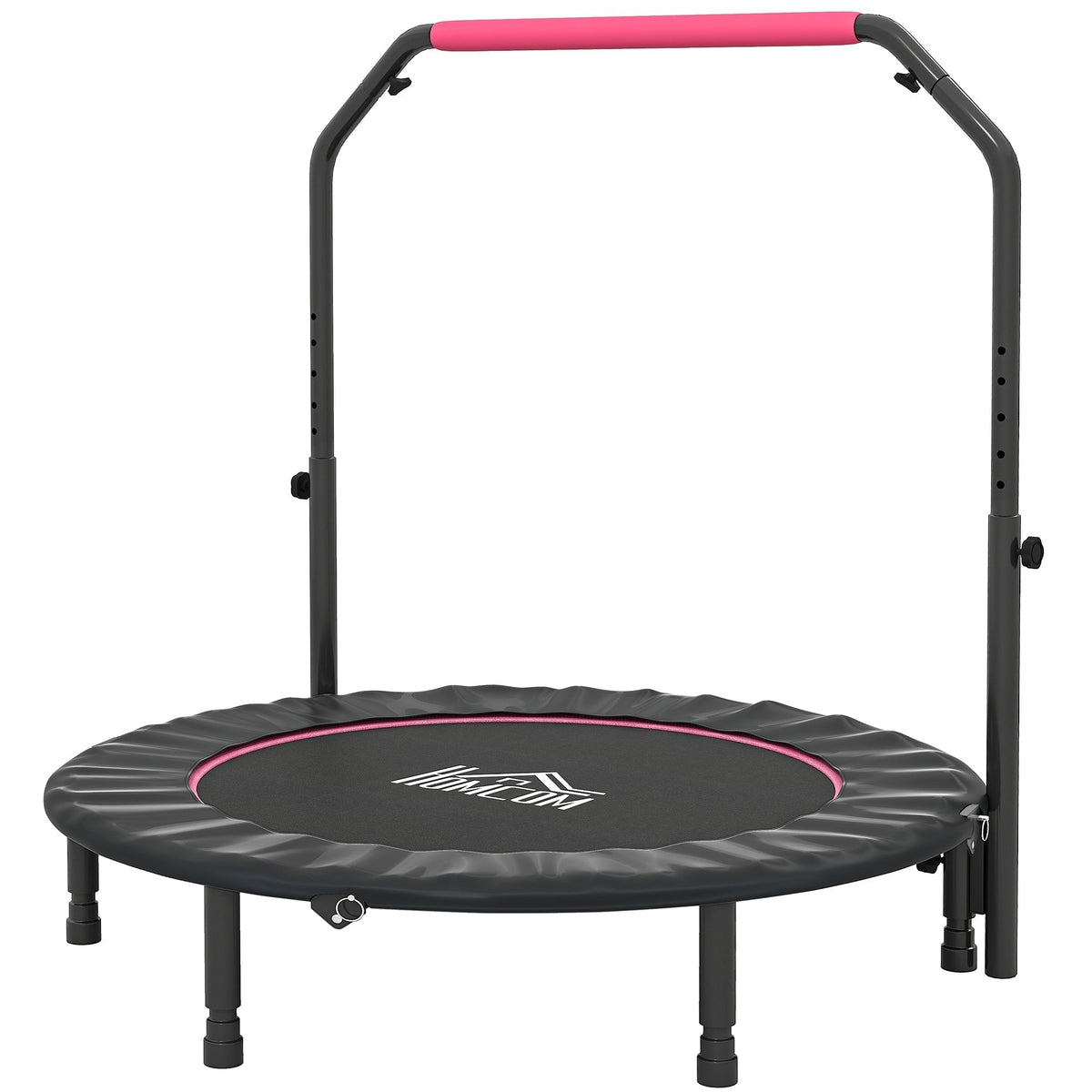 HOMCOM 48" Foldable Mini Fitness Trampoline with a pink foam handle and black jumping mat