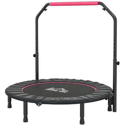 HOMCOM 48" Foldable Mini Fitness Trampoline with a pink foam handle and black jumping mat