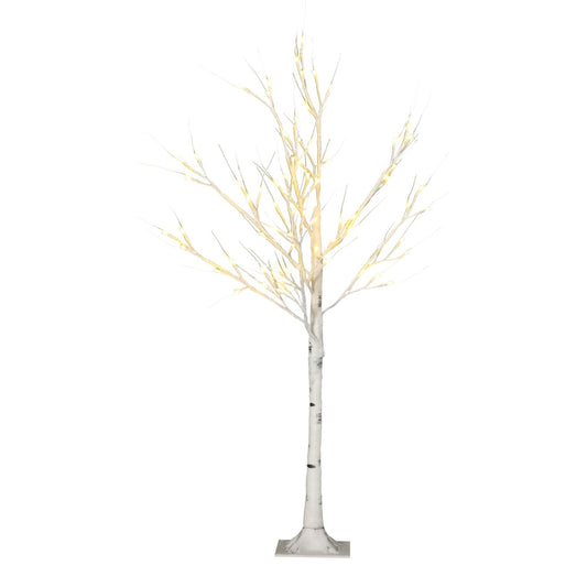 HOMCOM 4ft Artificial White Birch Tree Light with warm white pre-lit LED lights