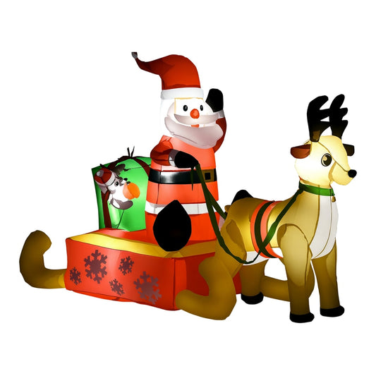 4ft Christmas Inflatable Santa Claus Sledge Sleigh Reindeer Blow Up Decoration in Red