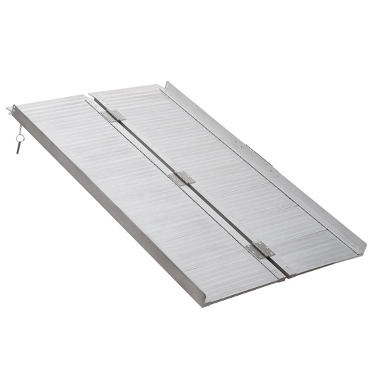 HOMCOM 4ft Folding Aluminum Wheelchair Ramp Scooter laid flat on a white background