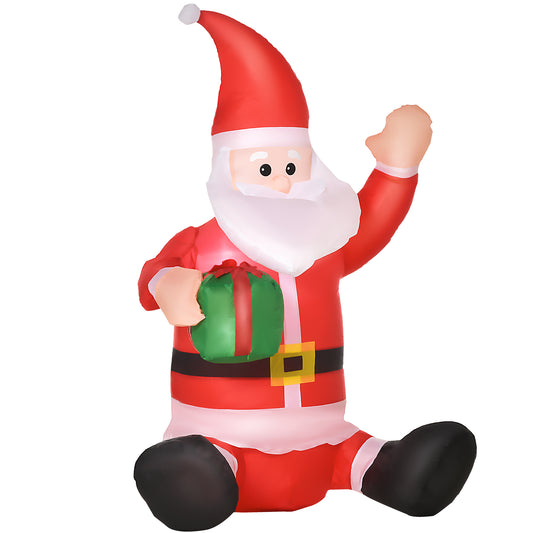HOMCOM 4ft Inflatable Christmas Santa Claus Gift in White and Red