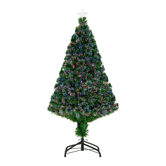 HOMCOM 4FT Pre-Lit Fibre Optic Artificial Christmas Tree with a star topper on a black stand