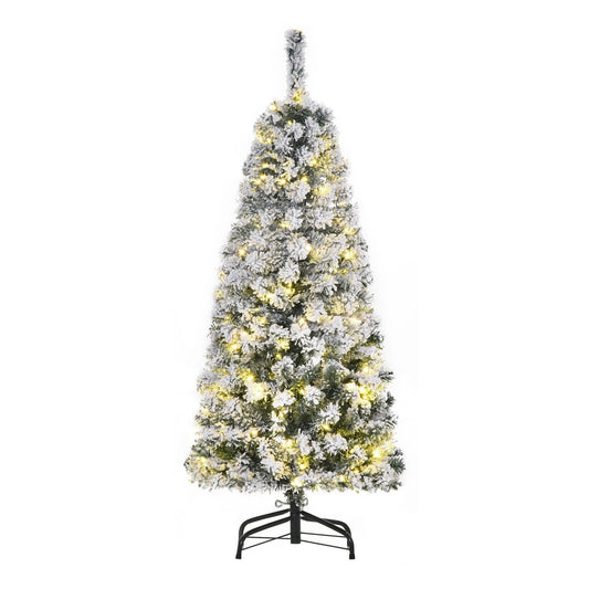 HOMCOM 4FT Prelit Artificial Snow Flocked Christmas Tree with warm white LED lights