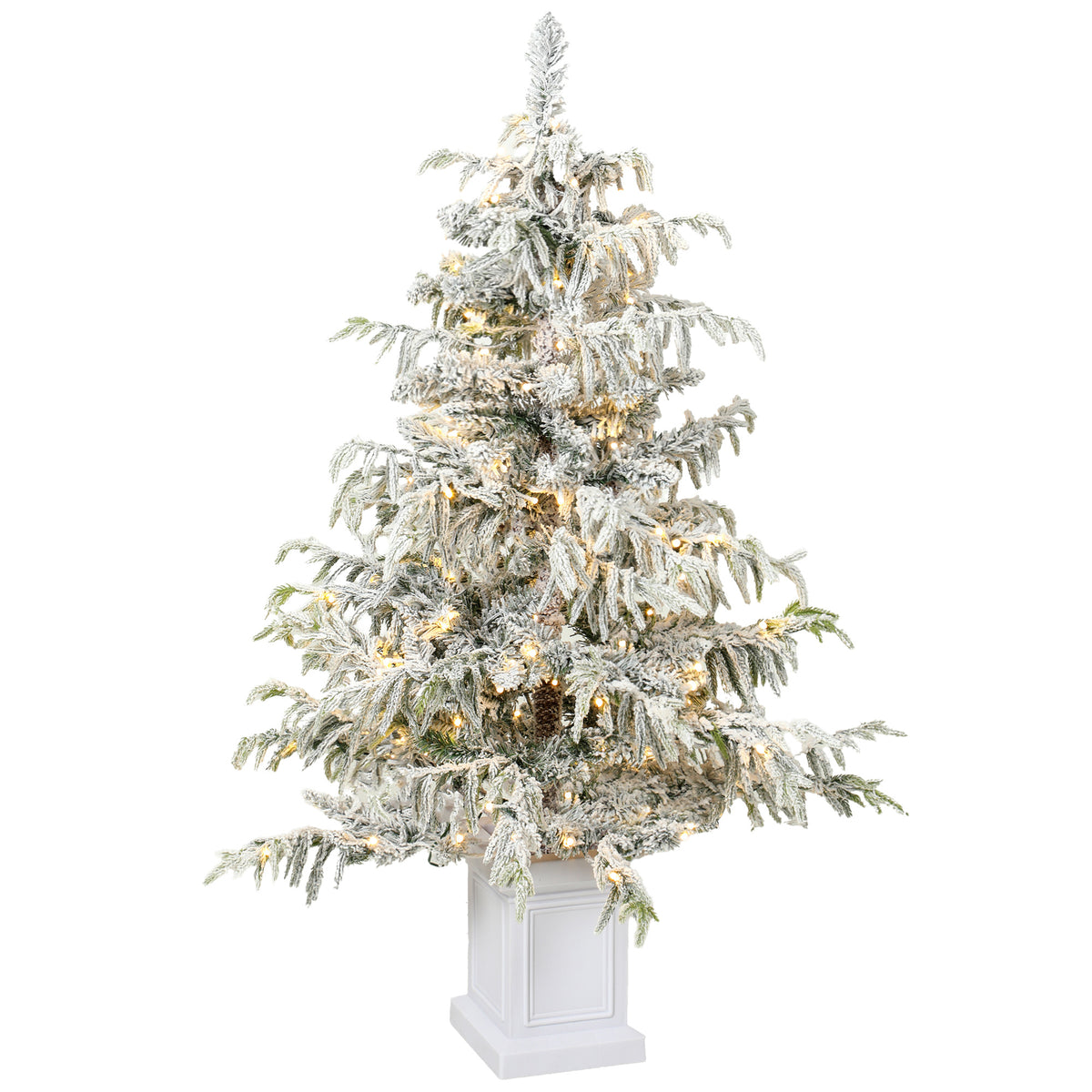 HOMCOM 4ft Prelit Flocked Christmas Tree in Green and White